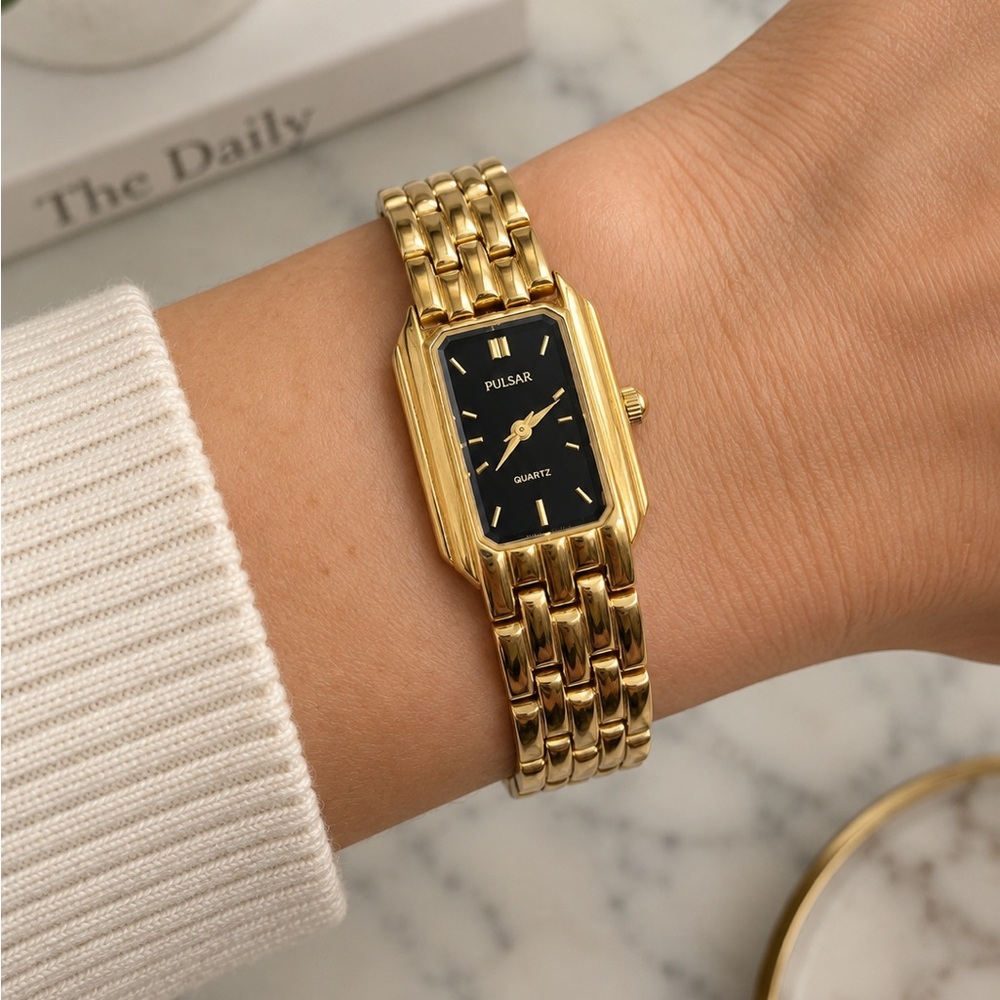 Women’s Pulsar Gold-Tone Bracelet Watch with Black Dial